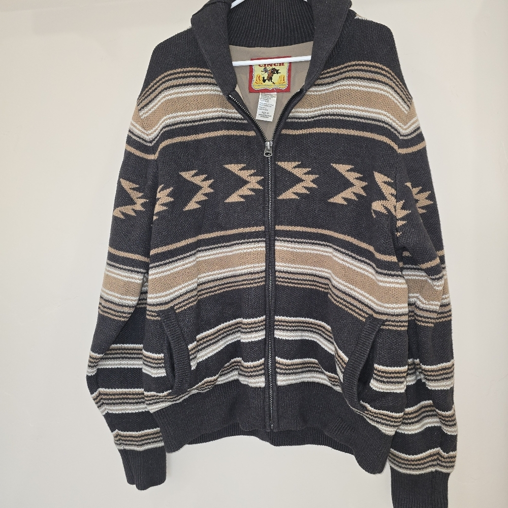 Cinch Men's XL Aztec Print Knit Charcoal and Brown Full Zip Jacket